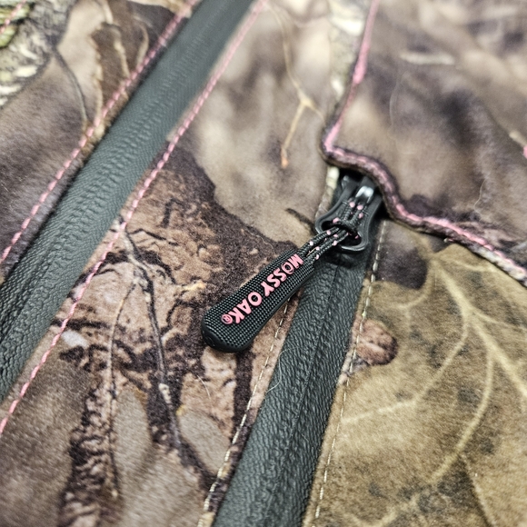 Womens Cabelas Large Mossy Oak Camo Hooded Full Zip Pink Accents Scent Factor - Picture 6 of 11